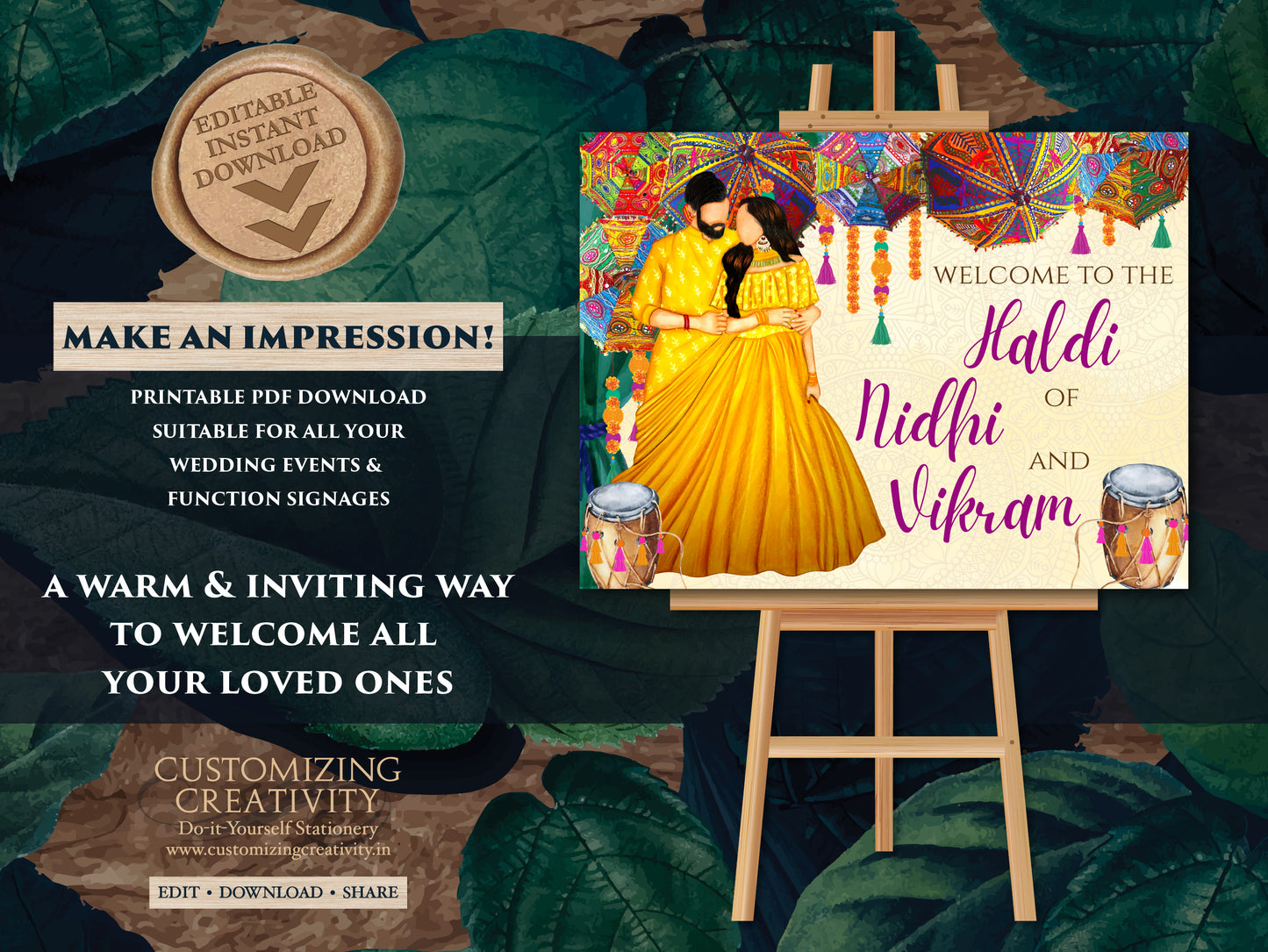 Couple Haldi signages & Pithi signages, Haldi decoration as Haldi decor sign, Holud signages, Welcome to Haldi Signs as Haldi Welcome Signs