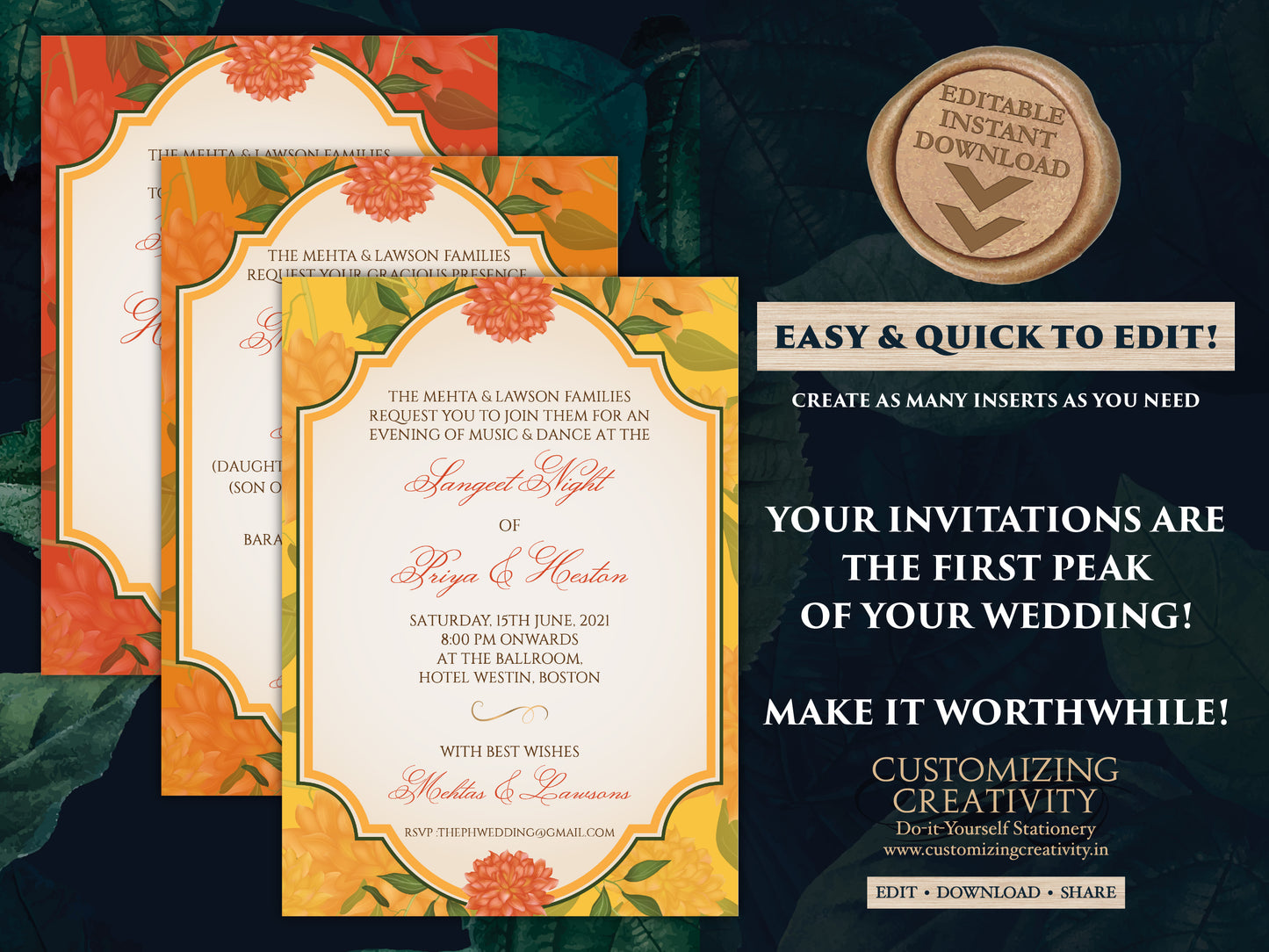 Marigold invitations Wedding as Indian invites Marigold, Orange Wedding card & Marigold Shaadi card Hindu, Hindu invitations Indian Wedding