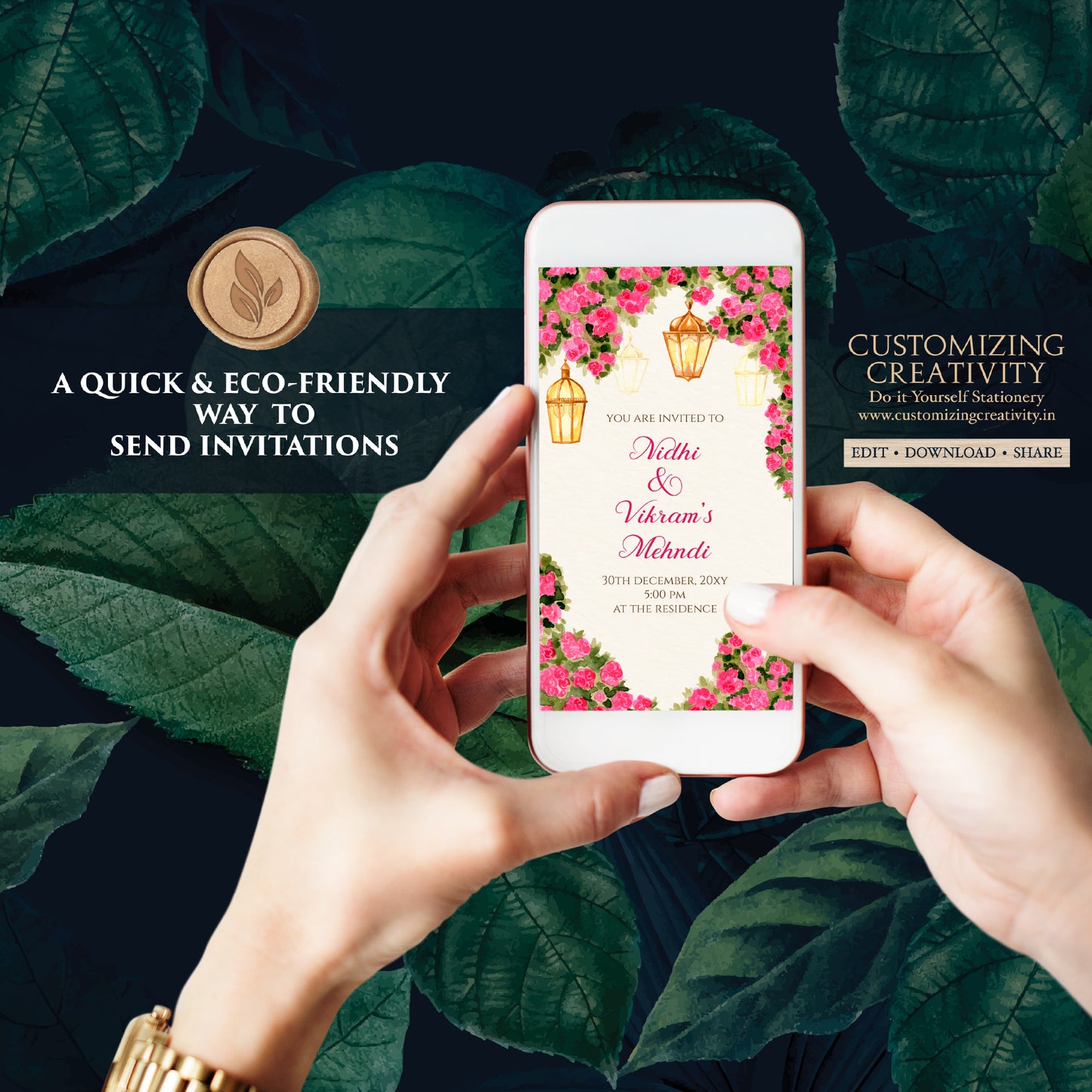 Mehendi invitation & Digital Mehndi invite, Dholki invitations Mendhi Night invite, Mehndi invitations Digital Dholki invite as Mehndi cards