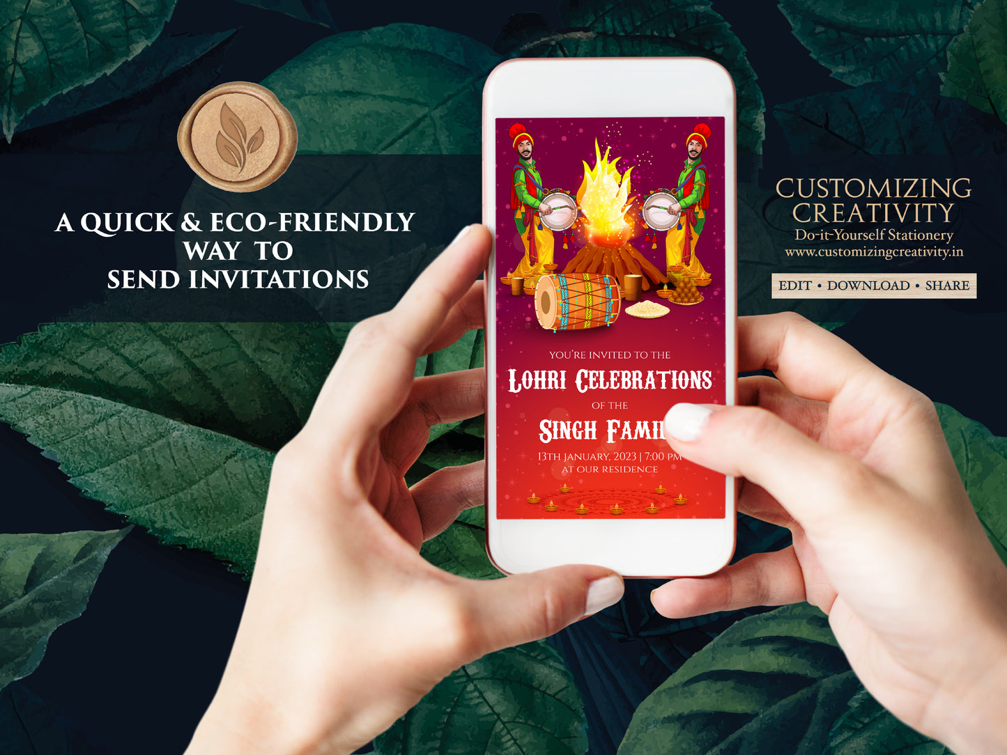 Digital Lohri invite as Lohri invitations, Lohri cards & Lohri party invite, Lohri celebration invite as Indian Lohri invite, Lori invites