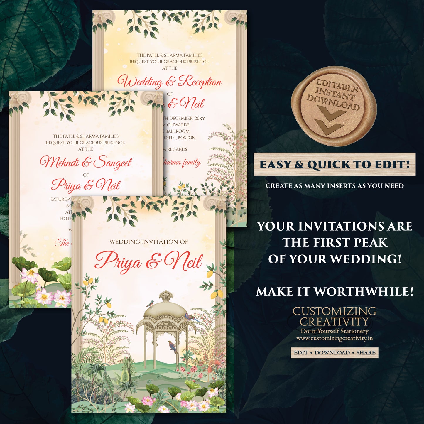Digital Shaadi invitations Indian wedding invitation, Indian wedding card as Gujarati Kankotri, Hindu invitation as Hindu wedding invite