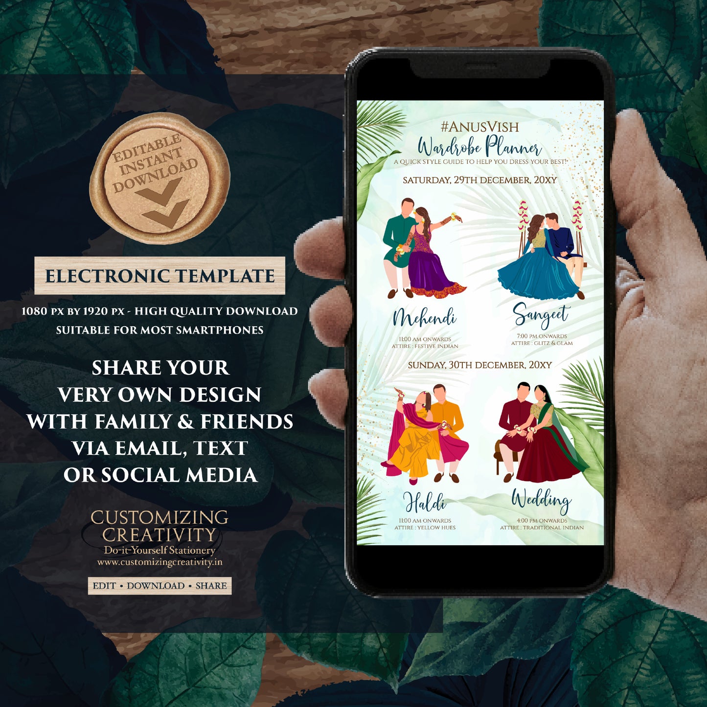 Digital Indian Wedding Wardrobe Planner Hindu Program, Indian Wedding Program & Indian wedding itinerary as Digital Indian wedding Timeline