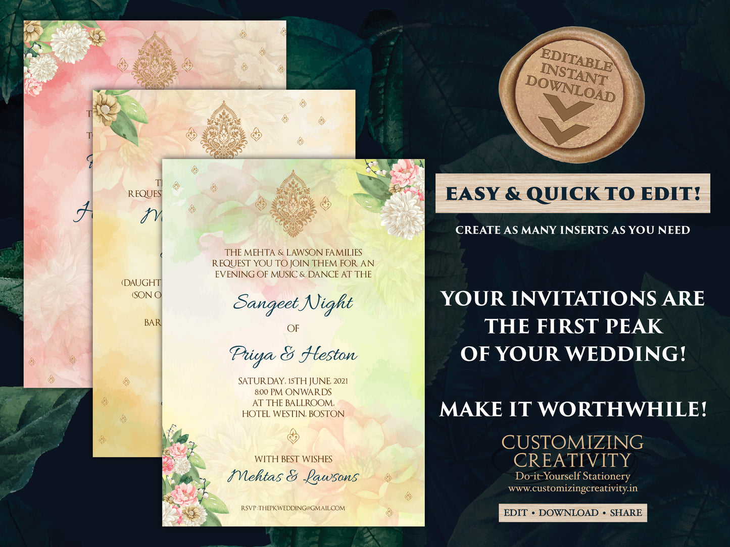 Sikh Wedding invitations as Punjabi Wedding invitations, Digital Punjabi Invites Electronic Indian & Anand Karaj Ceremony Gurudwara invites