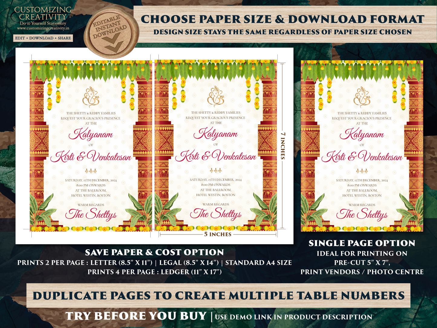 South Indian Wedding invitation as Tamil Wedding invite, Tamil Wedding cards & Tamil wedding invitation, Telugu Wedding invitation Indian