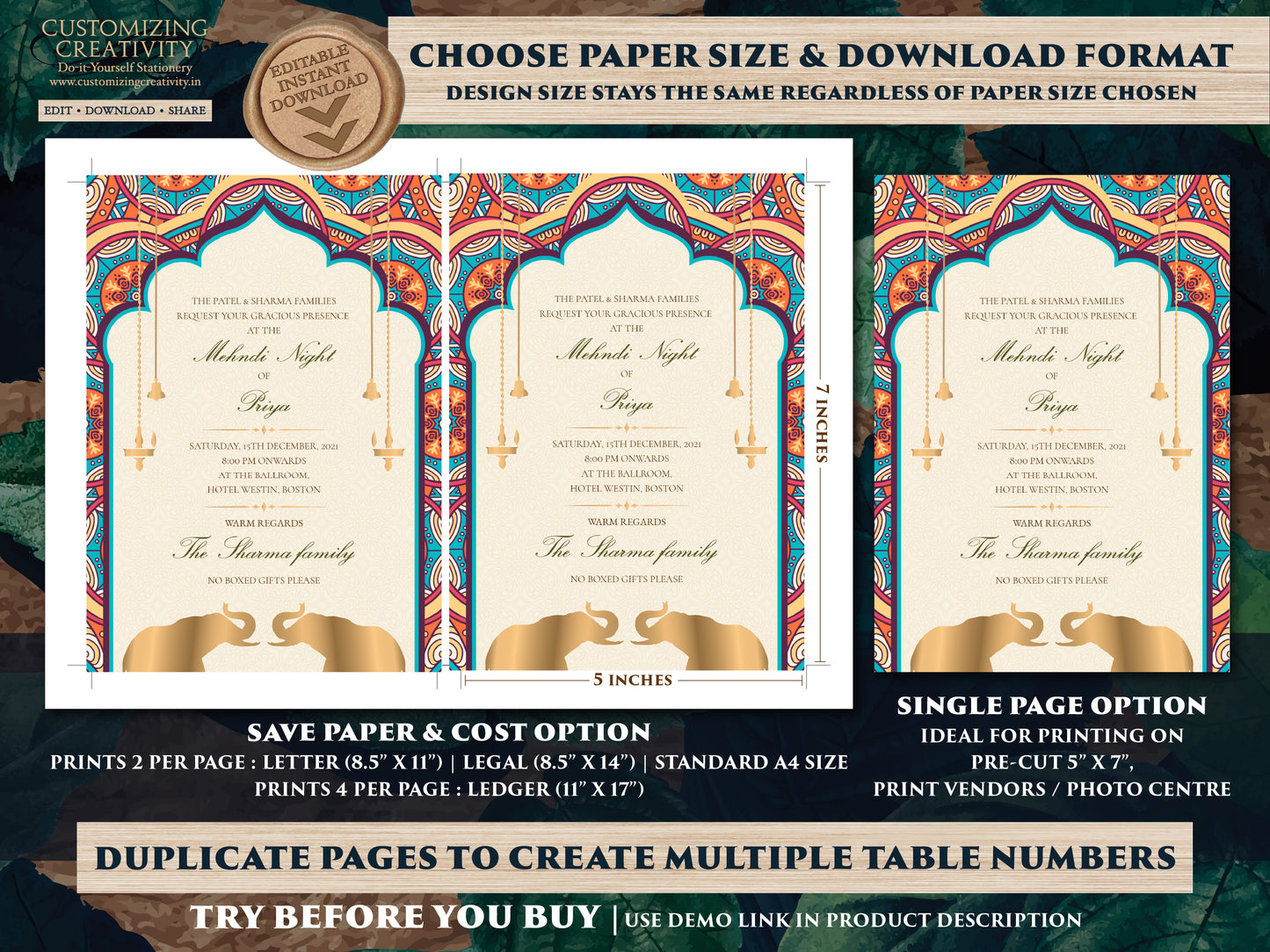 Elephant invitations Mandala as Indian invites Elephant, Indian Wedding cards as Elephant Wedding Invite Mandala, Invites Indian Elephants