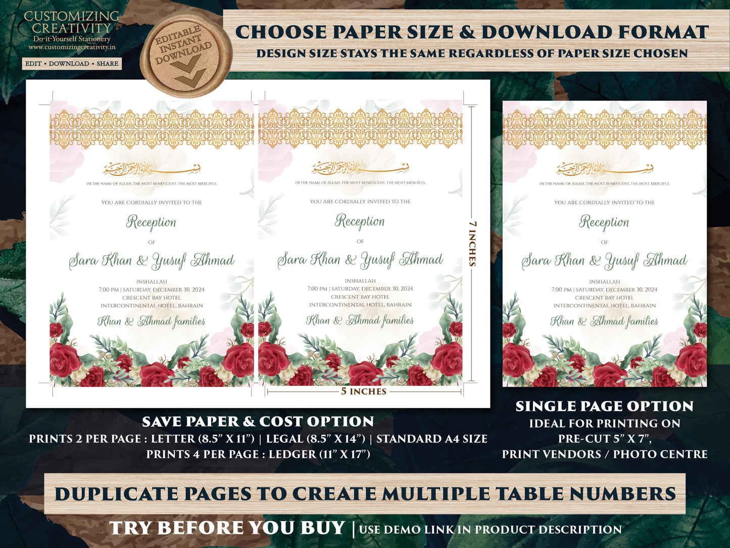Digital Muslim wedding cards Nikkah invitation Pakistani, Islamic wedding cards & Nikah invitations, Shaadi cards as Digital Nikkah invites