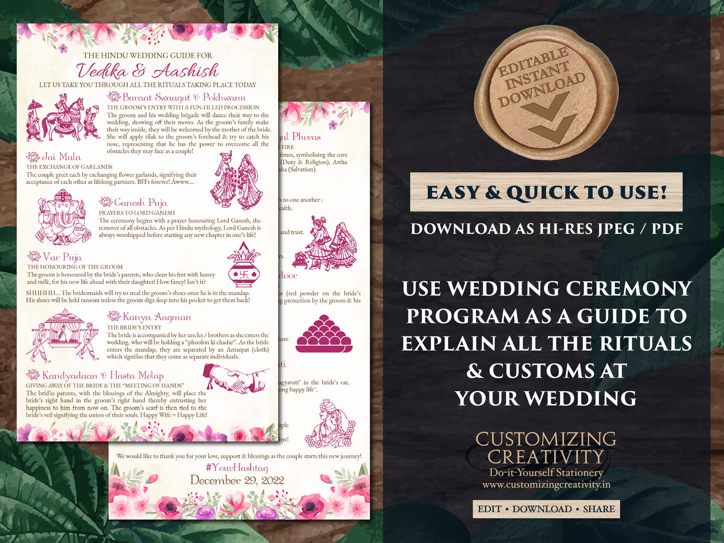 Gujarati Ceremony template as Gujarati Wedding Program, Indian Ceremony guide Gujarati & Gujarati Wedding infographics guide Hindu programs