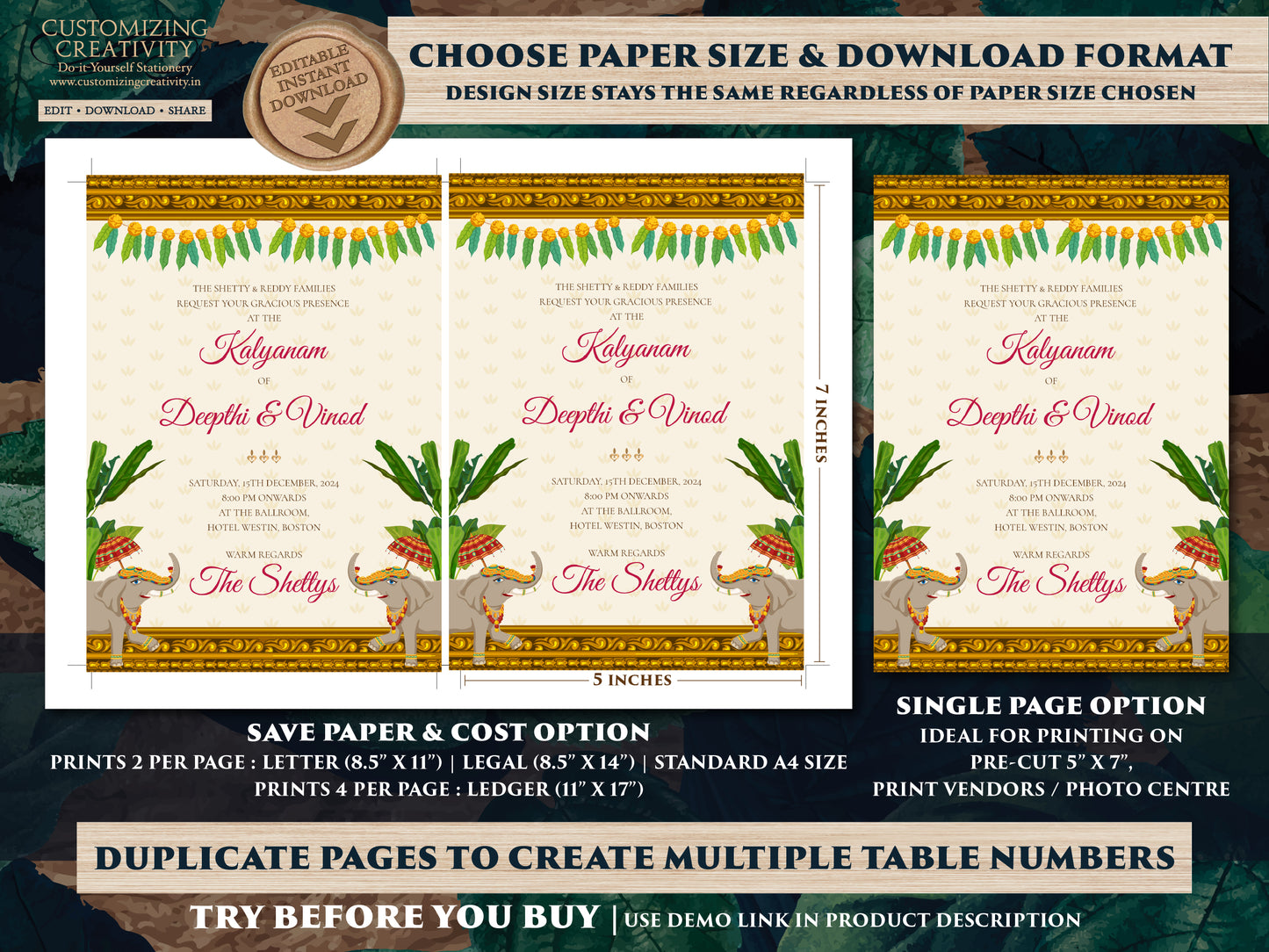 South Indian Wedding invites as Telugu Wedding invites, Telugu Wedding cards & Telugu wedding invitation, Tamil Wedding invitation Indian