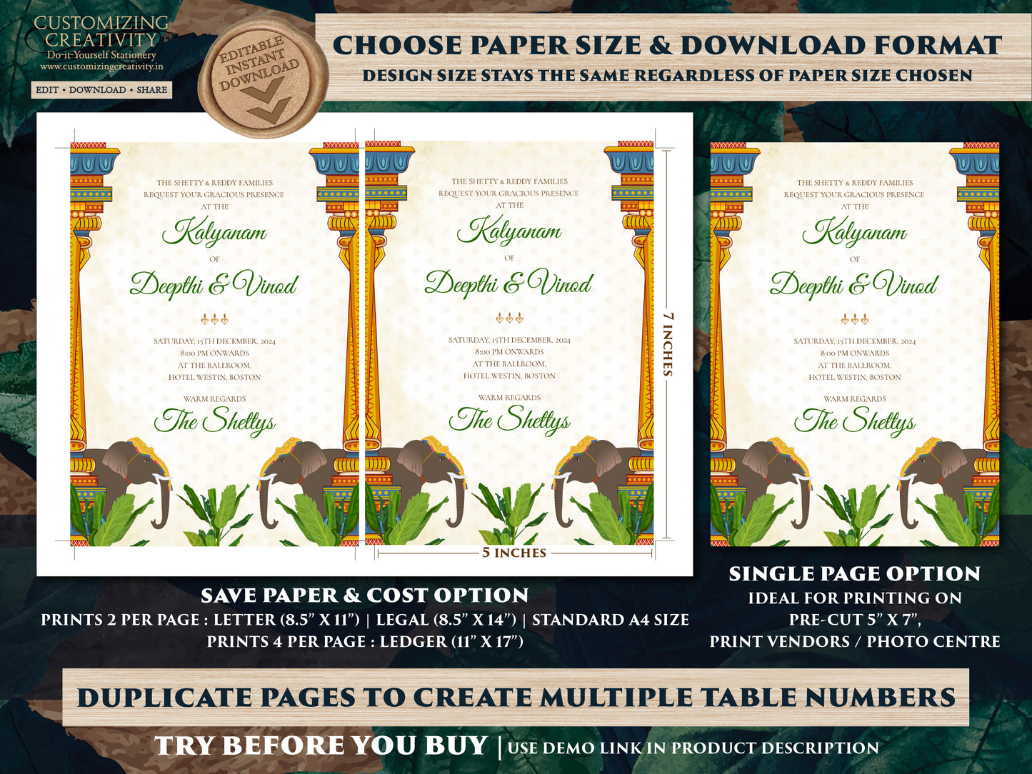Tamil Wedding cards & Tamil wedding invitation, South Indian Wedding invitation as Tamil Wedding invite, South Indian Wedding cards Telugu