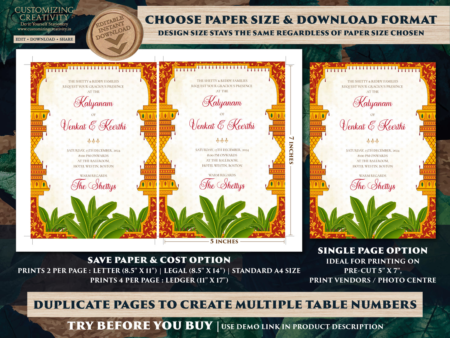 Tamil Wedding cards as Tamil wedding invitation, South Indian Wedding invitation & Tamil Wedding invite, Telugu Wedding invitation Indian