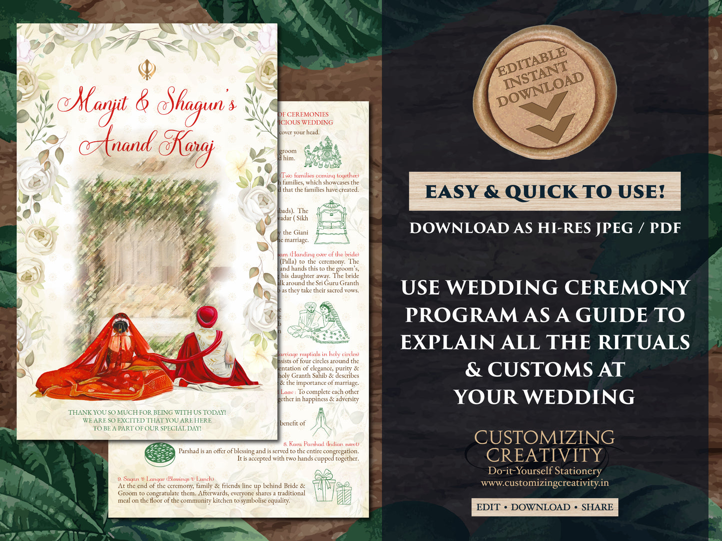 Anand Karaj guide Punjabi as Sikh Wedding program, Sikh ceremony guide & Sikh program, Sikh wedding guide as Anand Karaj programs Sikh guide
