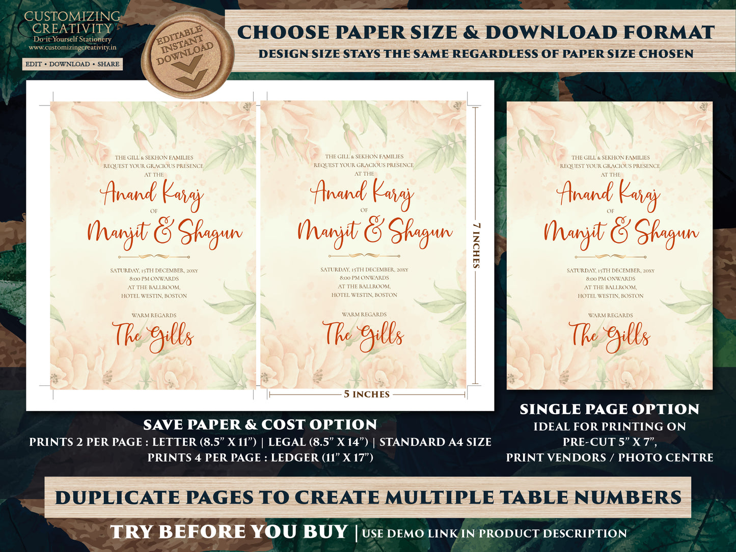 Sikh wedding invitation Punjabi wedding card, Punjabi Wedding invitation & Sikh Wedding card, Indian wedding cards as Anand Karaj invitation