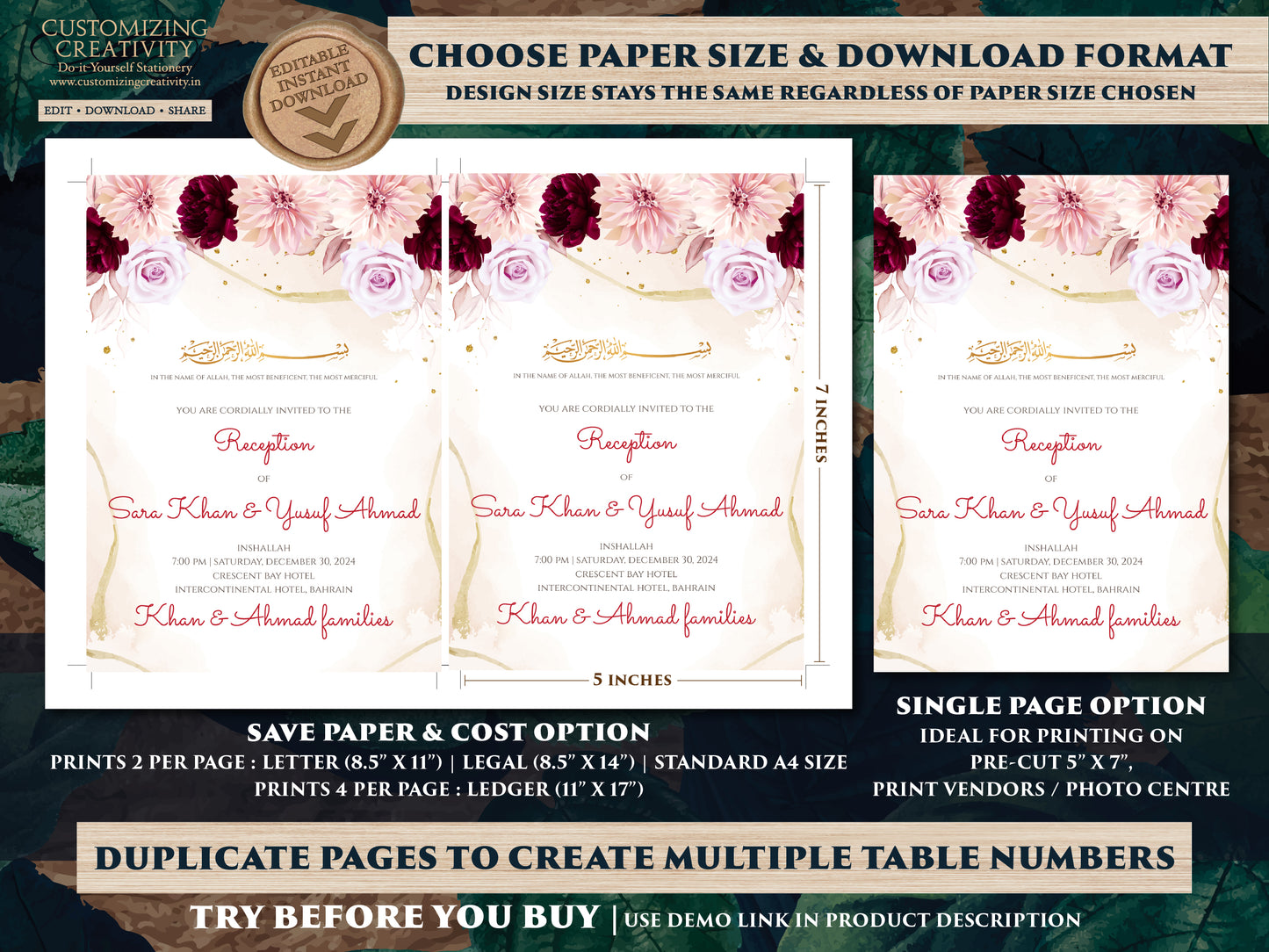 Digital Islamic wedding cards Muslim Nikkah cards, Digital Muslim Wedding Invite Islamic & Nikkah invitation, Pakistani Wedding cards Muslim