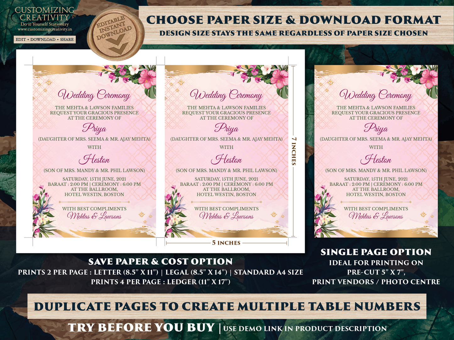 Summer Wedding Invite as Indian Wedding invitations Hindu, Indian Invites Tropical Wedding, Beach Wedding invitations & Spring Wedding cards