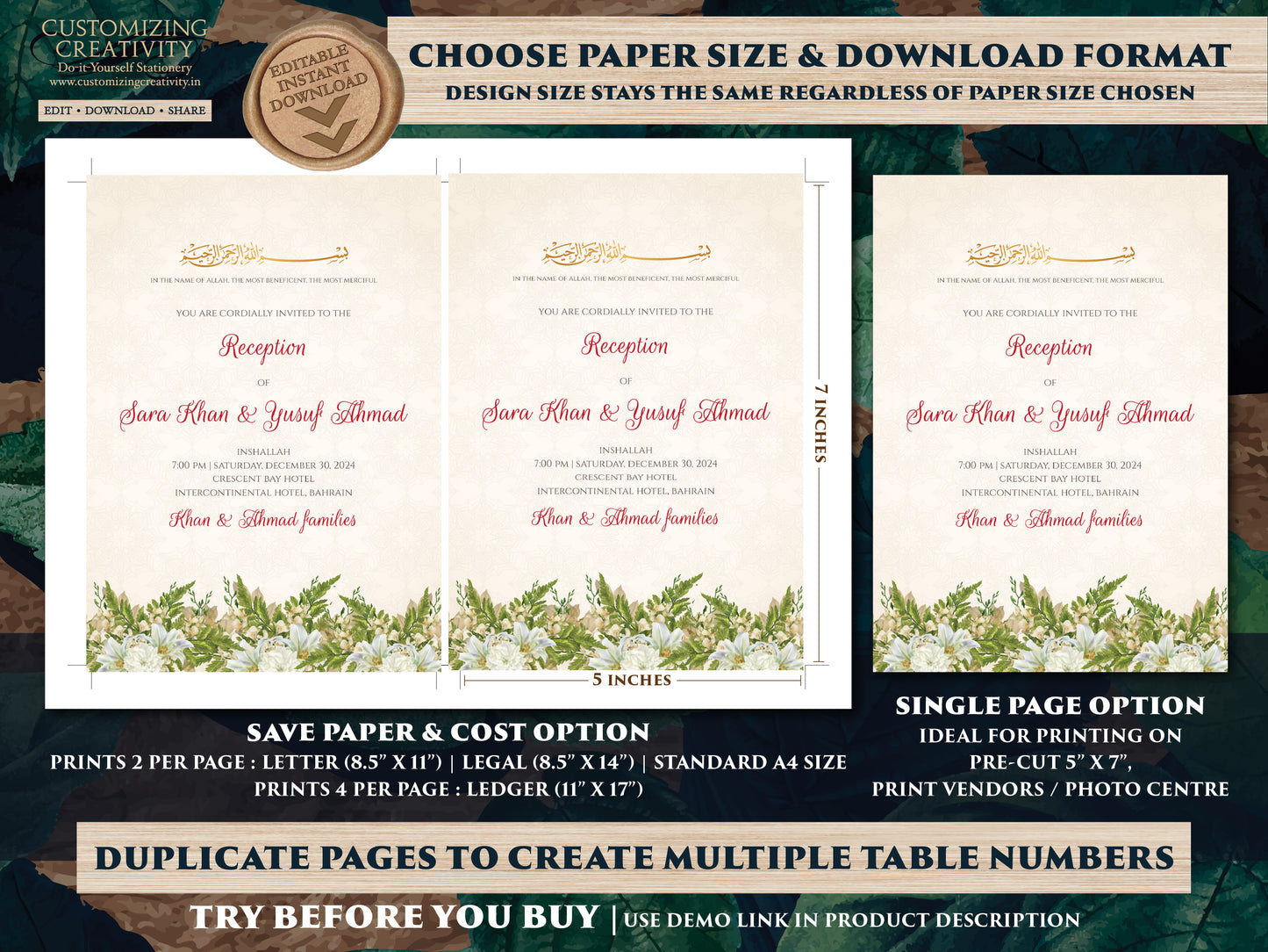 Islamic wedding cards Digital Nikkah Invitations, Digital Muslim wedding Invitation & Nikah invitation, Muslim Shaadi cards as Nikkah invite