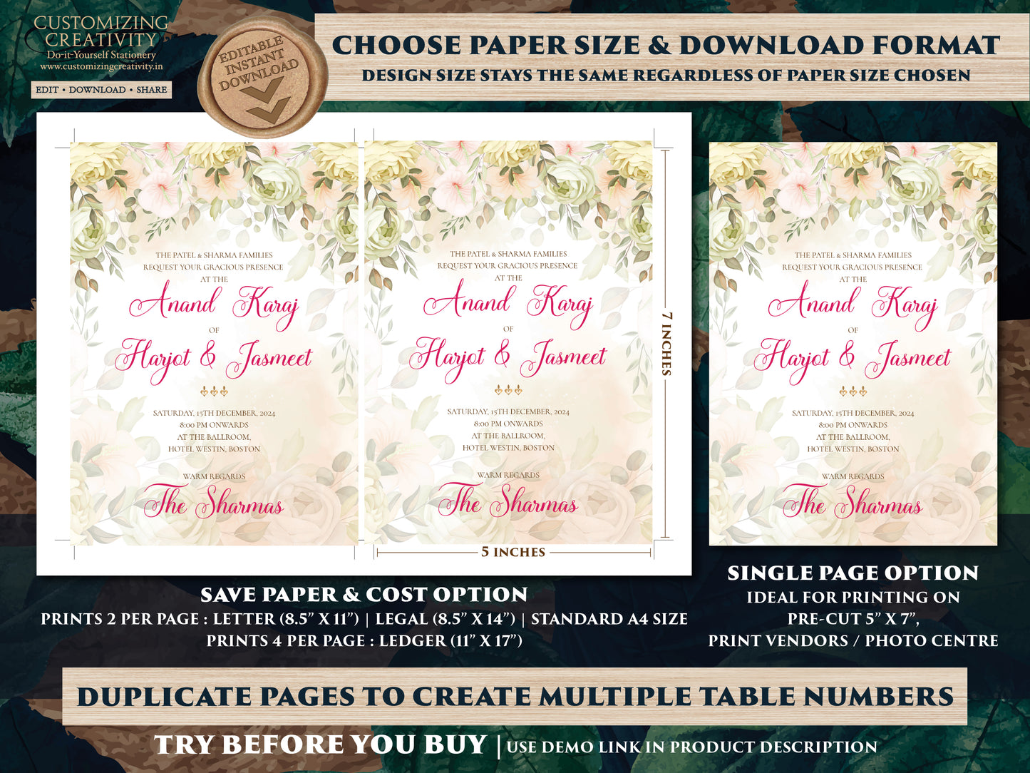 Anand Karaj invites as Sikh Invites, Punjabi invitations as Punjabi invites, Anand Karaj cards & Sikh invitations, Anand Karaj invitations