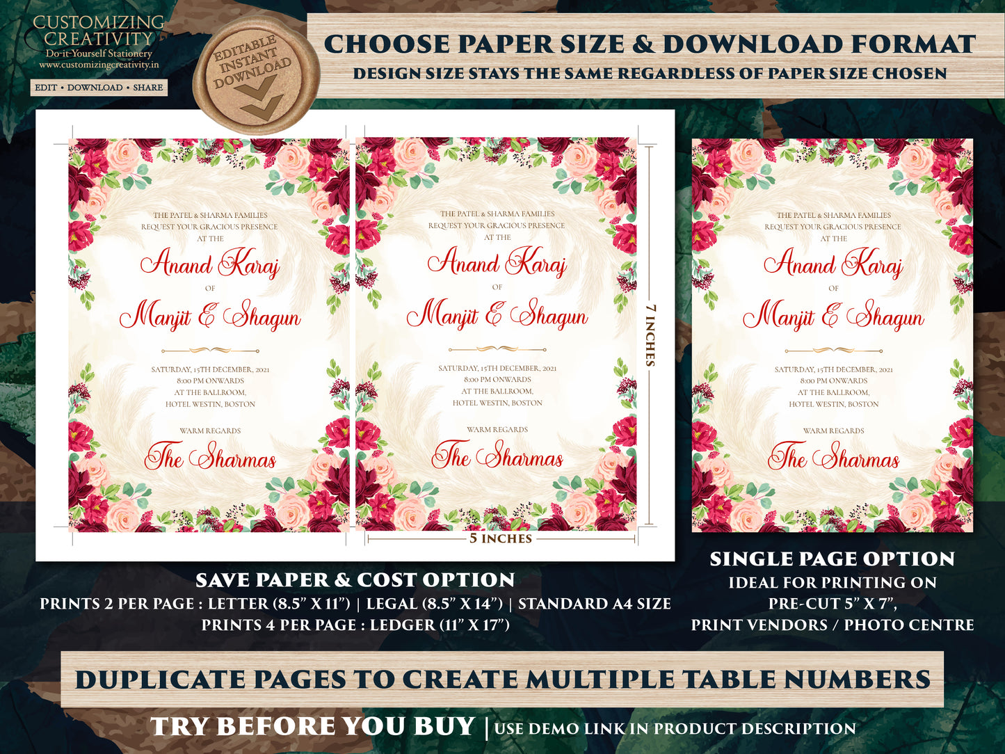 Sikh Wedding Invite & Indian Wedding cards, Anand Karaj cards Sikh as Sikh invitations Indian, Anand Karaj invitation as Punjabi invitations
