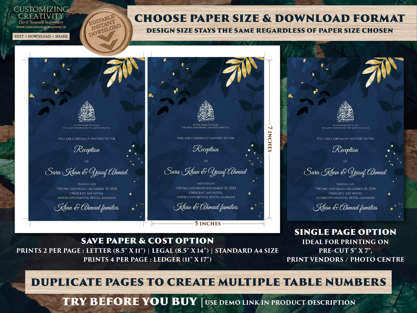 Nikkah invitation Pakistani Wedding invite Muslim, Digital Nikkah cards & Muslim Wedding Invitation Islamic, Muslim wedding cards Islamic