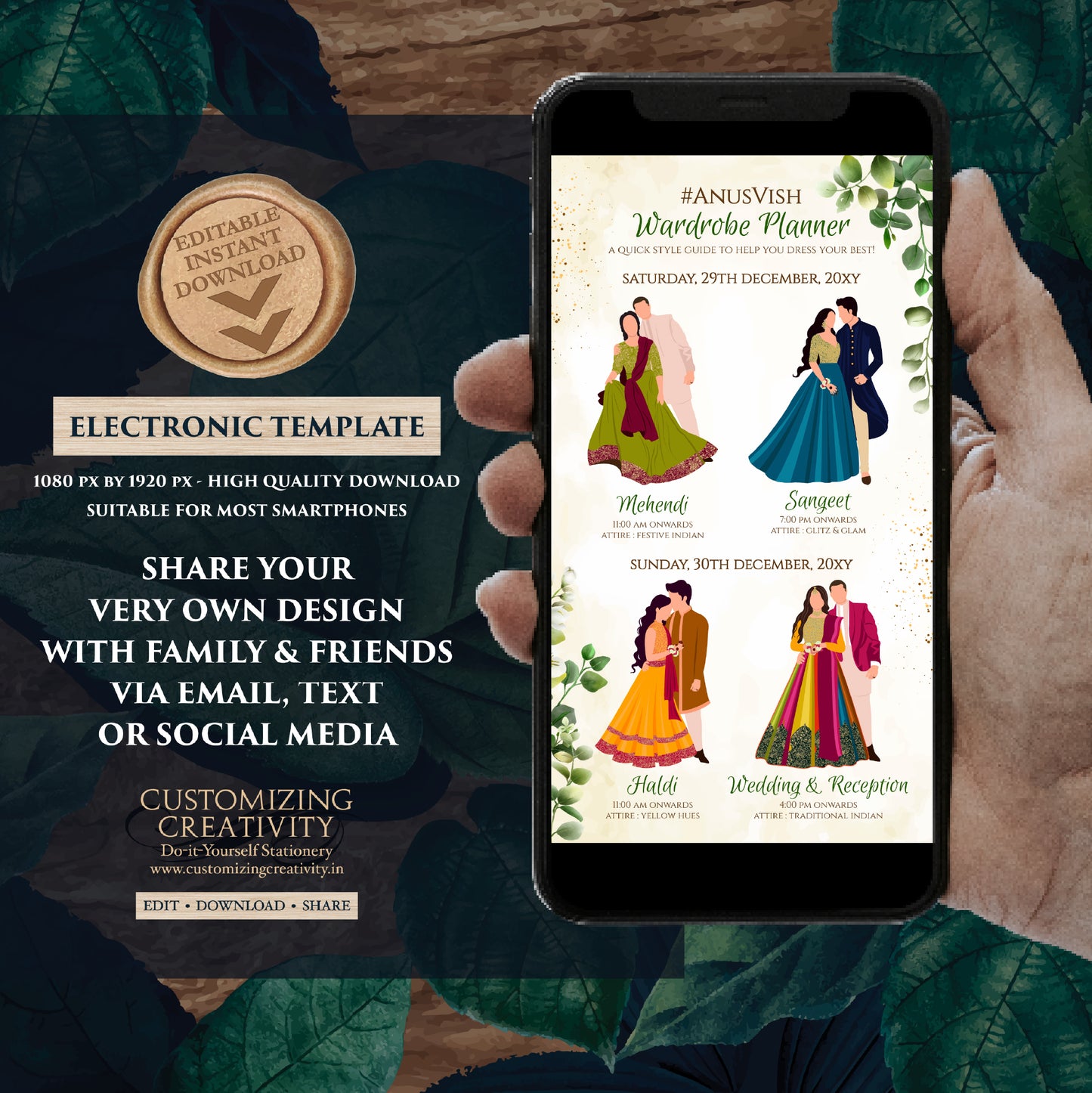 Indian Wedding Wardrobe Planner Hindu Wedding Program, Indian Wedding Program & Indian wedding itinerary as Digital Indian wedding Timeline