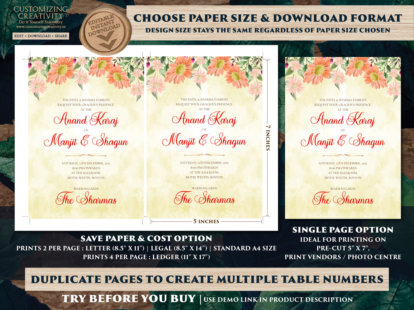 Sikh wedding cards Anand Karaj invitations, Punjabi wedding cards & Sikh wedding invitations, Punjabi invitations as Anand Karaj invites