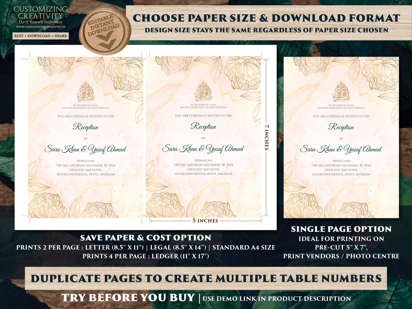 Digital Nikkah cards Muslim Wedding Invitation Islamic, Muslim wedding cards Islamic, Nikkah invitation & Pakistani Wedding invite Muslim