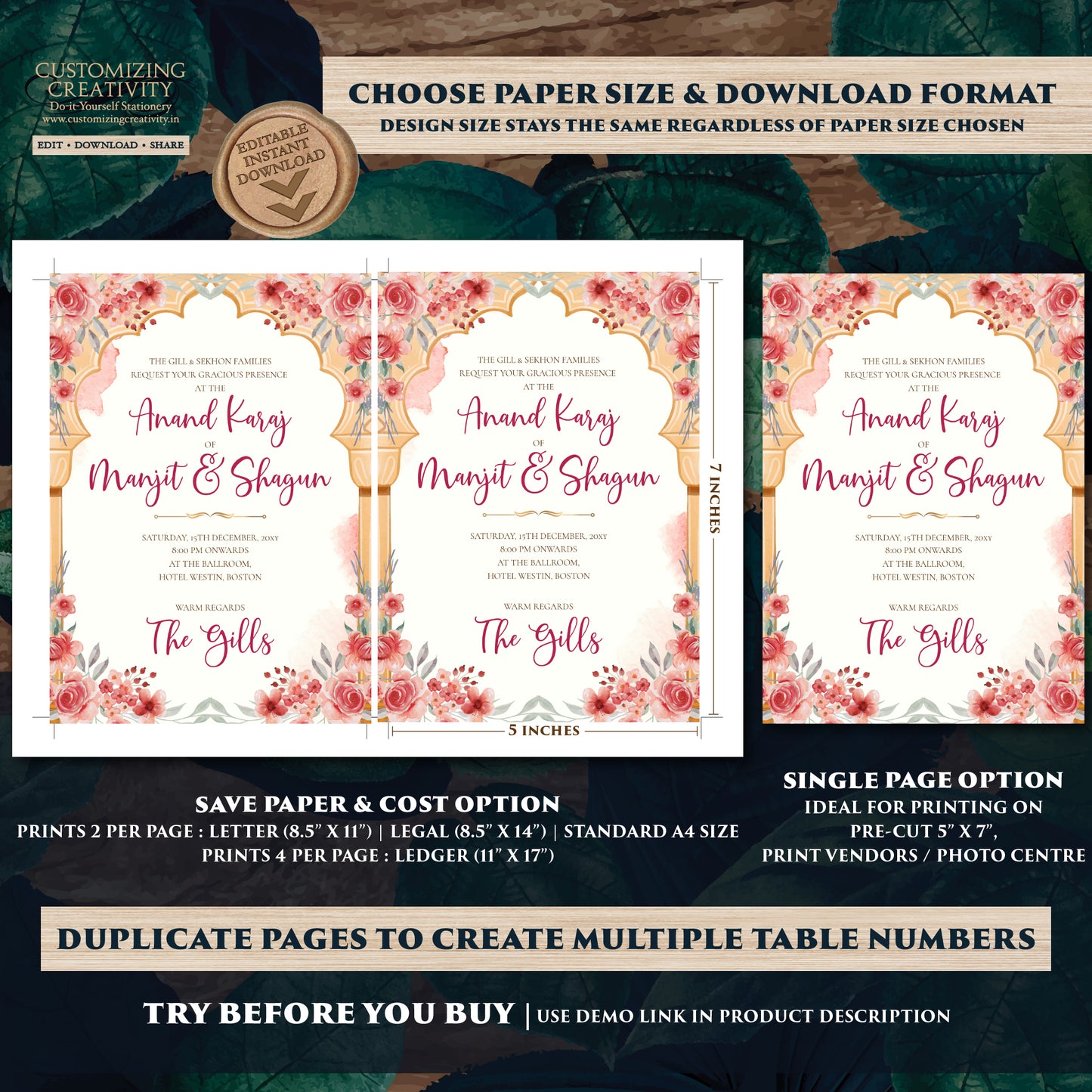 Digital Sikh Shaadi card Punjabi wedding invitation, Punjabi Wedding card & Sikh Wedding invitation, Indian wedding Anand Karaj invitation