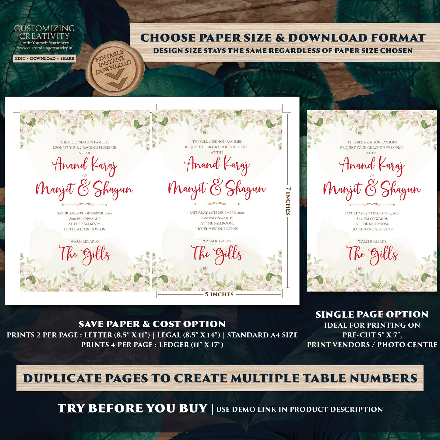 Digital Punjabi wedding invitation Sikh Shaadi card, Punjabi Wedding card & Sikh Wedding invitation, Indian wedding Anand Karaj invitation