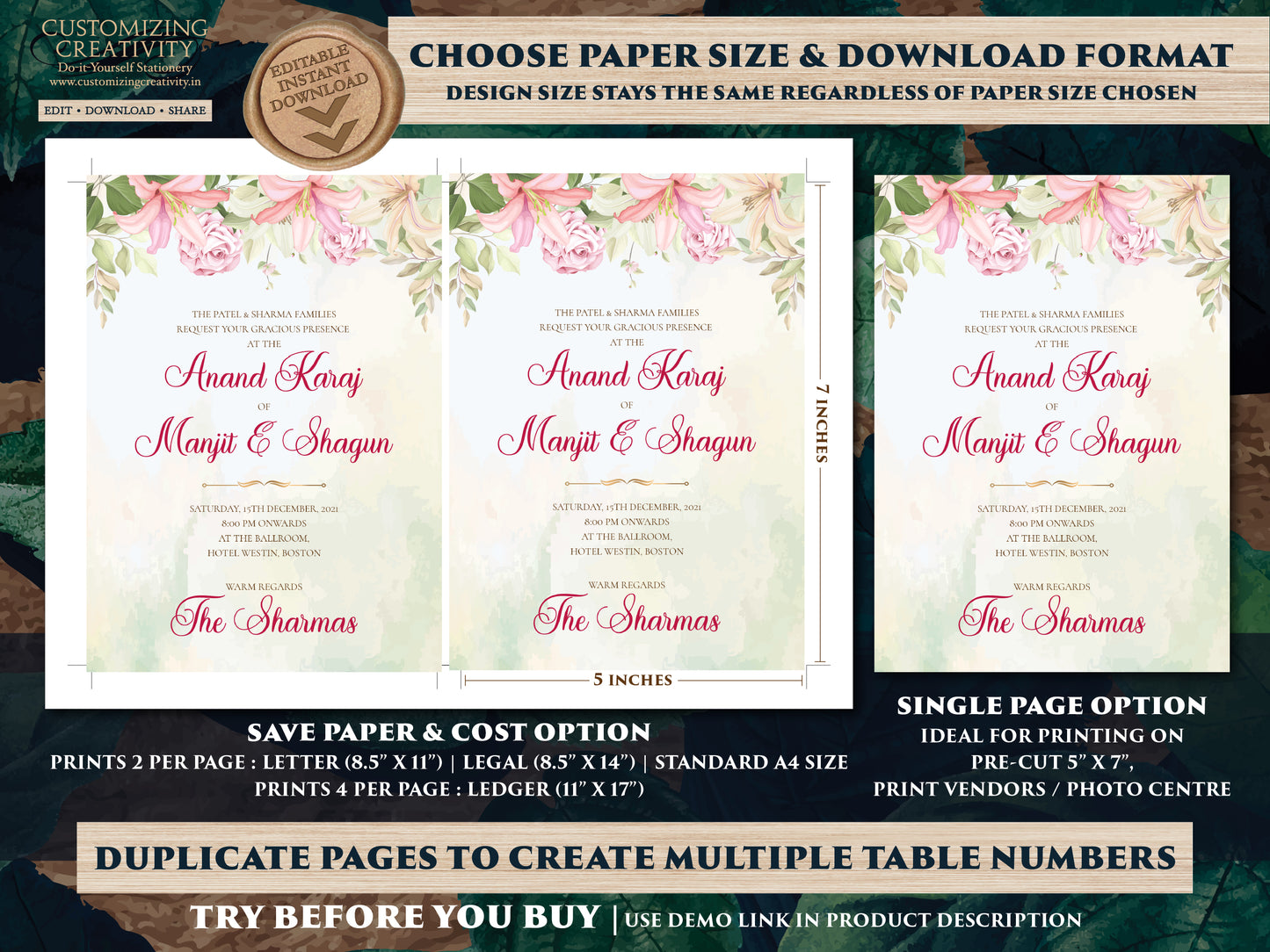 Sikh wedding cards Punjabi invitations, Anand Karaj invitations & Sikh wedding invitations, Punjabi wedding cards as Anand Karaj invites