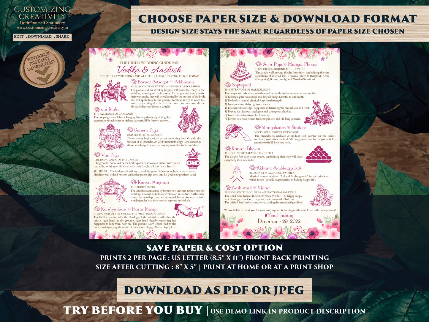 Gujarati Ceremony template as Gujarati Wedding Program, Indian Ceremony guide Gujarati & Gujarati Wedding infographics guide Hindu programs