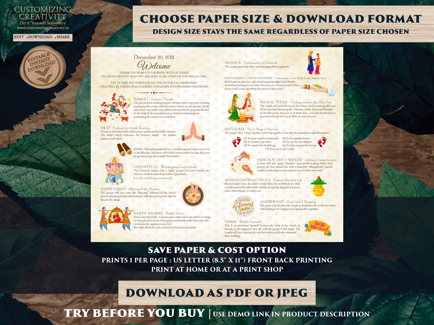 Gujarati Wedding program as Indian Wedding guide, Hindu Wedding Program & Indian Wedding program, Indian infographic Hindu wedding timeline