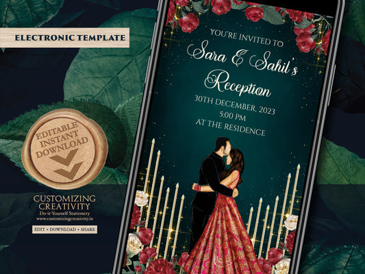 Indian Reception invitation as Reception invites, Indian Wedding card & Indian invitations, Indian Wedding invites as Digital Reception card