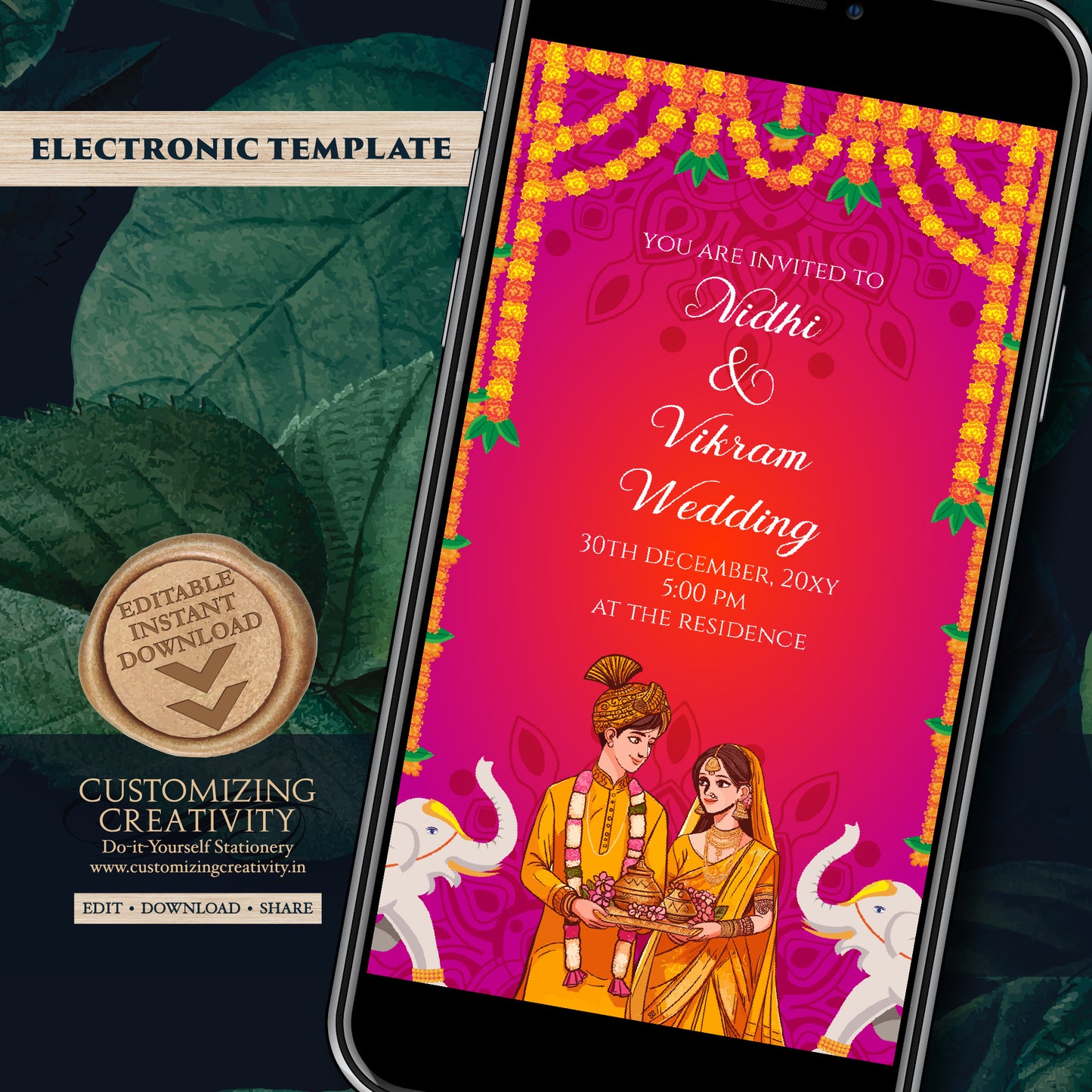 Indian Wedding card & Indian wedding invite, Digital Hindu Wedding invite Indian Wedding invitation, Hindu invitation as Hindu wedding cards