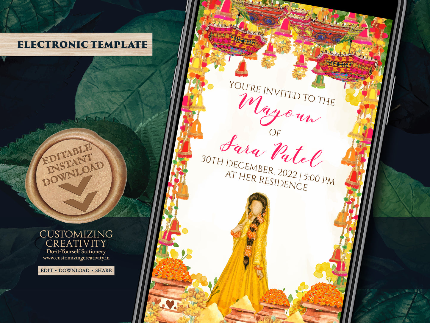 Mayoun invites & Mayun invitations, Digital Mayoun cards as Mayoon invites, Mayoon invitation as Digital Haldi invite, Digital Maiyan invite
