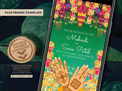 Mendhi Night invites as Mehendi invites, Mehendi invitations, Dholki invites as Mehndi invitations, Digital Mehndi invites & Mehndi Invites