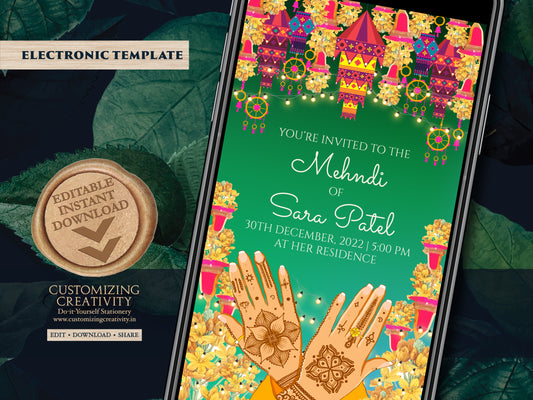 Mendhi Night invites as Mehendi invites, Mehendi invitations, Dholki invites as Mehndi invitations, Digital Mehndi invites & Mehndi Invites