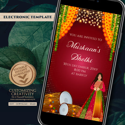 Dholki invitations Muslim Mehndi invites, Digital Dholki invites & Mehndi invitation, Mehendi invite as Digital Pakistani wedding invitation