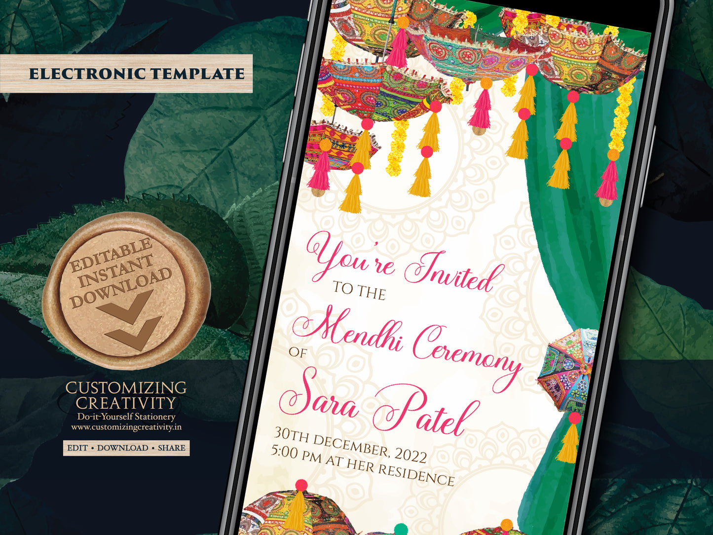 Mehndi invitations as Mendhi invites, Henna Party invites Mehndi Invites, Mendhi Night invites & Digital Mehndi invites, Mehendi invitations