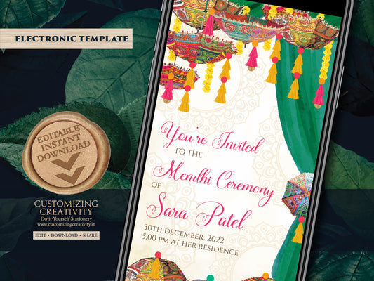 Mehndi invitations as Mendhi invites, Henna Party invites Mehndi Invites, Mendhi Night invites & Digital Mehndi invites, Mehendi invitations