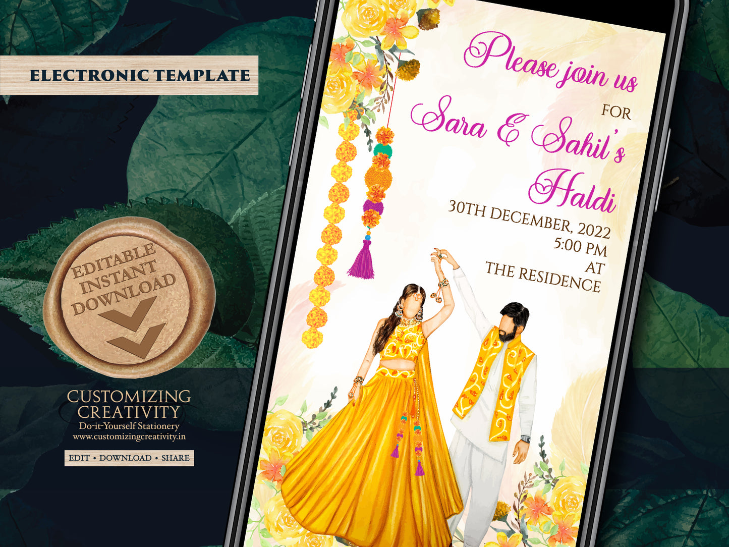 Holud invites as Pithi cards, Haldi invitations & Pithi Invites, Haldi invite card as Pithi invitations, Gaye Holud invitation as Haldi card