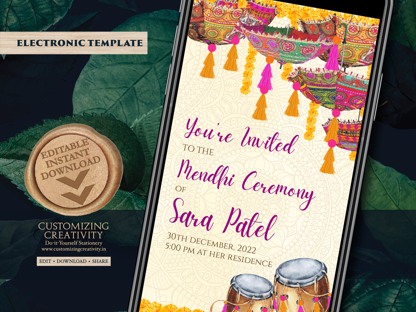 Henna Party invites Mehndi Invites, Mendhi Night invites & Digital Mehndi invites, Mehendi invitations, Mehndi invitations as Mendhi invites