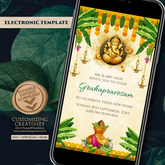Telugu Housewarming invite Tamil Gruhapravesham invitation, Indian Housewarming invite Digital Gruhapravesam invite & Grihapravesh invite