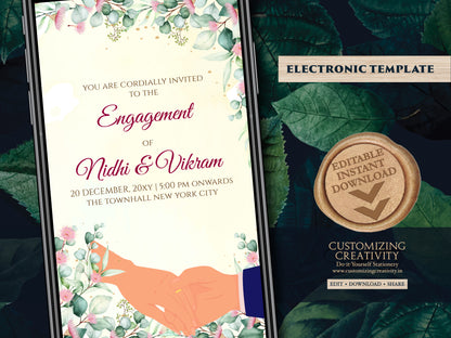 Indian Engagement invites Digital Roka Cards, Digital Engagement invitation & Ring Ceremony invite, Ring Ceremony invitation Engagement card