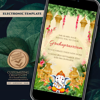 Tamil Housewarming invite Digital Indian Housewarming invitation, Gruhapravesham invite & Gruhapravesam invite Grihapravesh invitate Telugu