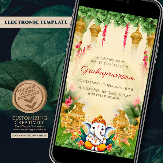 Tamil Housewarming invite Digital Indian Housewarming invitation, Gruhapravesham invite & Gruhapravesam invite Grihapravesh invitate Telugu
