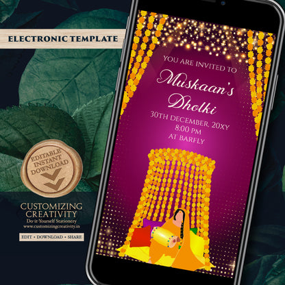Muslim Mehndi invites Digital Dholki invitations, Dholki invites & Mehndi invitation, Mehendi invite as Digital Pakistani wedding invitation