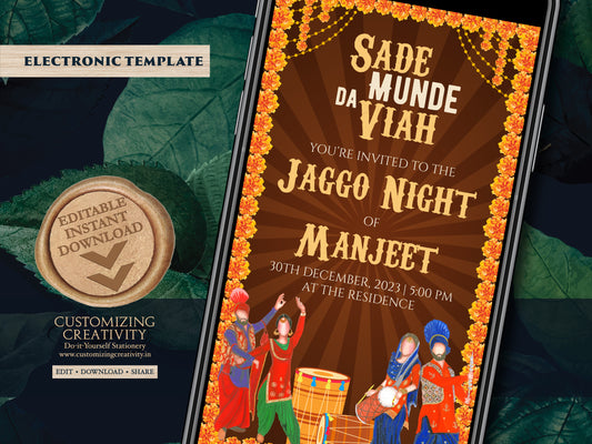 Digital Jaggo cards, Jaggo invite as Jaggo invitations, Jago invitation Digital as Jago invites, Jaggo Night invites as Jaggo Wedding invite