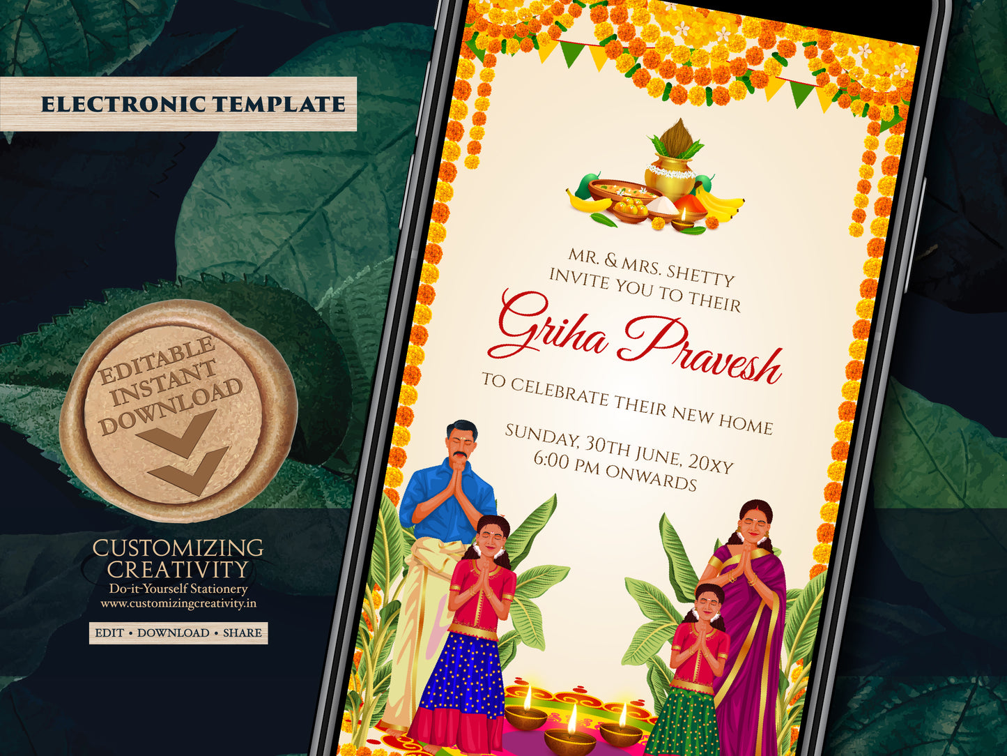 Indian Housewarming invite as Gruhapravesam invitation, House warming cards as Pooja invite, Gruha pravesh invitation & Griha pravesh invite