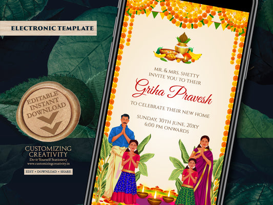 Indian Housewarming invite as Gruhapravesam invitation, House warming cards as Pooja invite, Gruha pravesh invitation & Griha pravesh invite