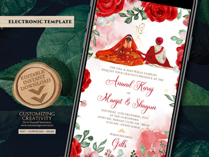 Digital Anand Karaj cards as Anand Karaj invites, Sikh invitations Digital & Sikh Wedding cards, Sikh wedding invites as Punjabi invitations