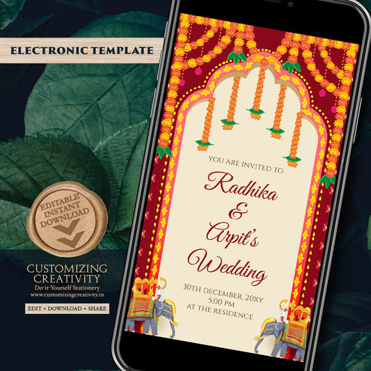 Indian Wedding invite & Hindu Wedding card, Digital Hindu invitation Indian wedding cards, Indian Wedding invitation as Hindu wedding invite